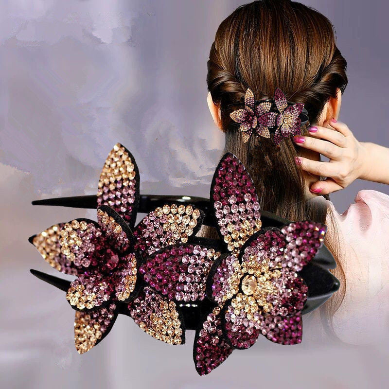 Rhinestone Double Flower Hair Clip